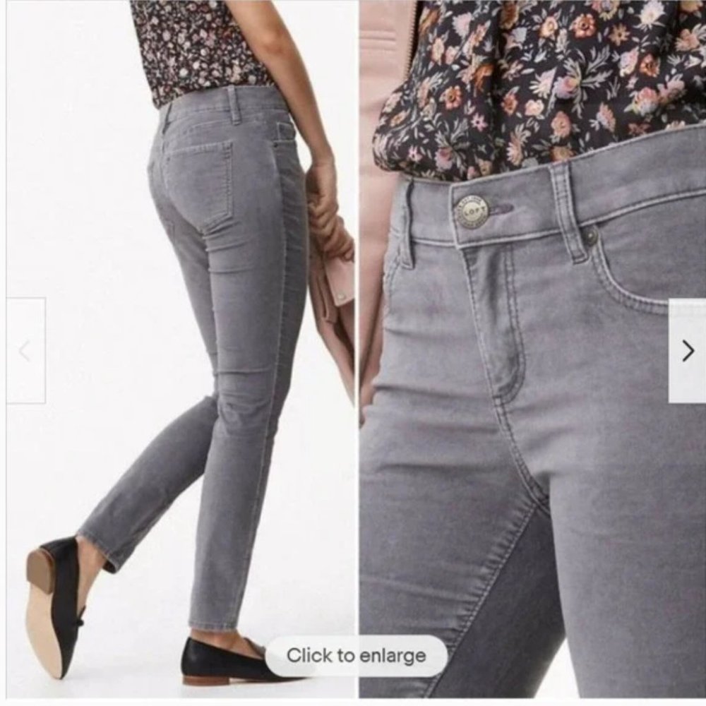 NWT LOFT Skinny Velvet Pants, Gray, Size 34/18